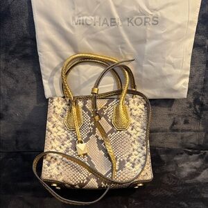 Michael Kors Gold & Snakeskin Small Satchel